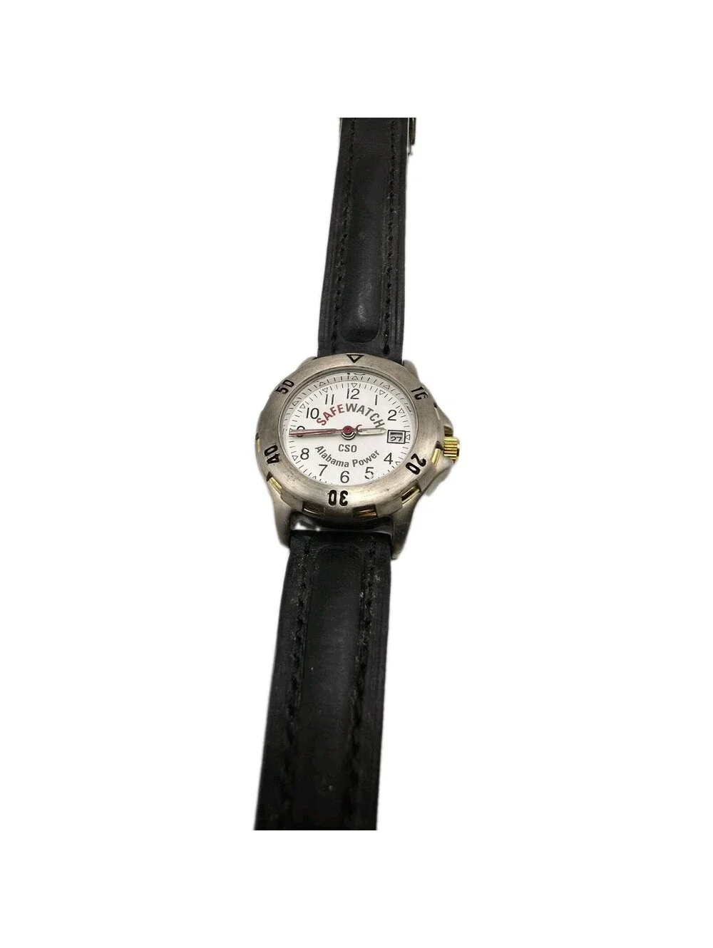 Rare Safe Watch CSO Alabama Power Tomax USA Japan Movt Black Leather Strap Vntg